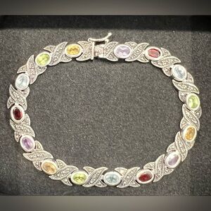 Elegant .925 Sterling Silver Multicolor Gemstone Bracelet